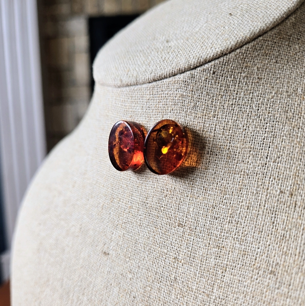 Amber Oval Stud Earrings With Sterling Silver Posts